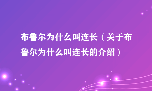 布鲁尔为什么叫连长（关于布鲁尔为什么叫连长的介绍）