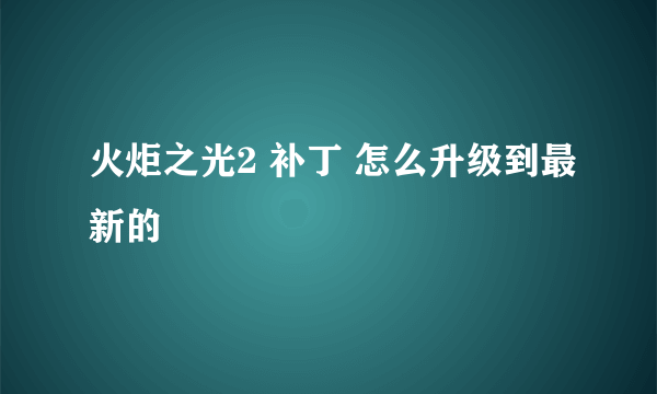 火炬之光2 补丁 怎么升级到最新的