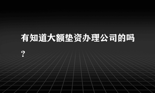 有知道大额垫资办理公司的吗？