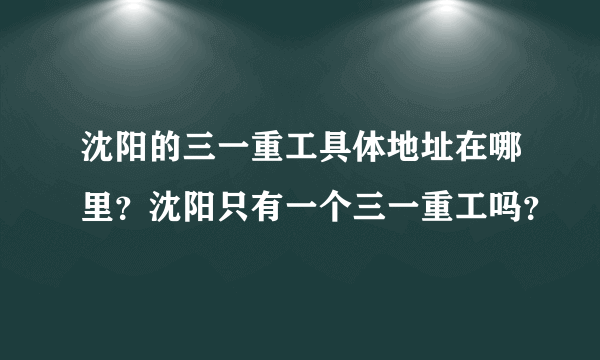 沈阳的三一重工具体地址在哪里？沈阳只有一个三一重工吗？