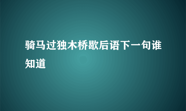 骑马过独木桥歇后语下一句谁知道