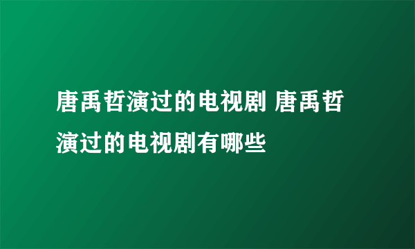 唐禹哲演过的电视剧 唐禹哲演过的电视剧有哪些