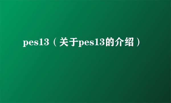 pes13（关于pes13的介绍）