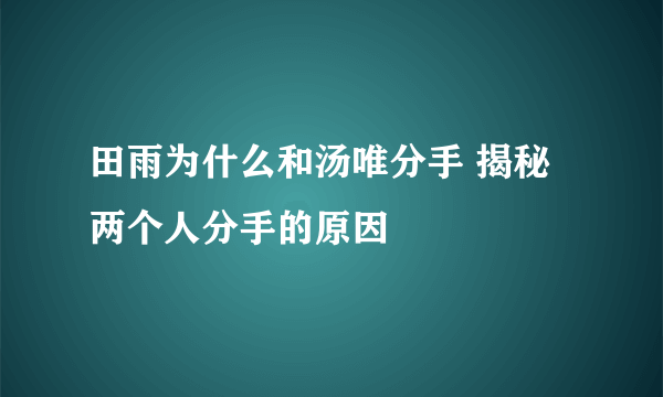 田雨为什么和汤唯分手 揭秘两个人分手的原因