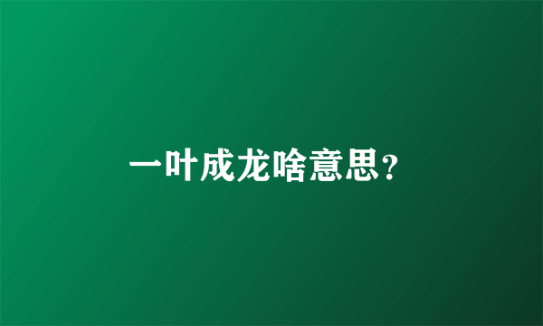 一叶成龙啥意思？