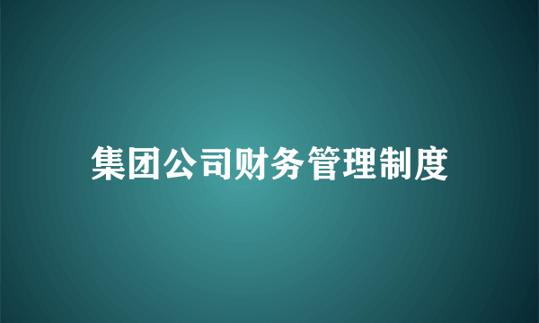 集团公司财务管理制度