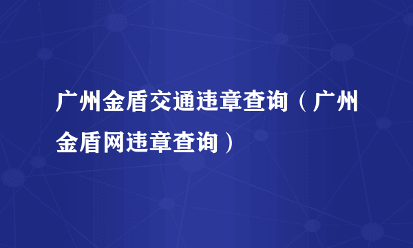 广州金盾交通违章查询（广州金盾网违章查询）