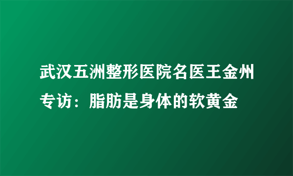 武汉五洲整形医院名医王金州专访：脂肪是身体的软黄金