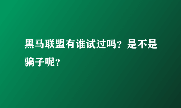 黑马联盟有谁试过吗？是不是骗子呢？