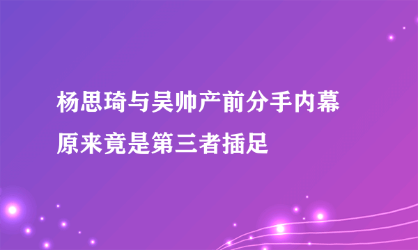 杨思琦与吴帅产前分手内幕 原来竟是第三者插足