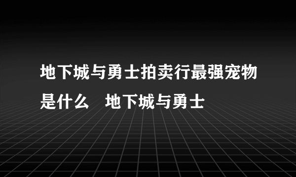 地下城与勇士拍卖行最强宠物是什么   地下城与勇士