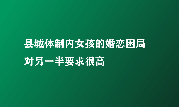 县城体制内女孩的婚恋困局 对另一半要求很高