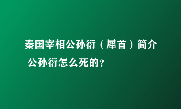 秦国宰相公孙衍（犀首）简介 公孙衍怎么死的？