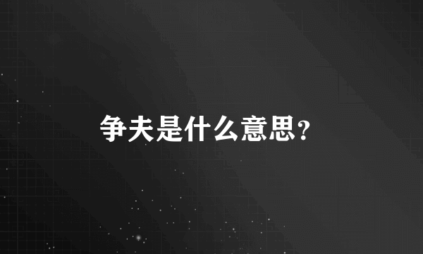 争夫是什么意思？