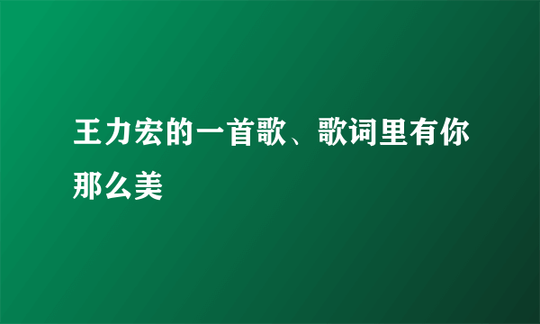 王力宏的一首歌、歌词里有你那么美