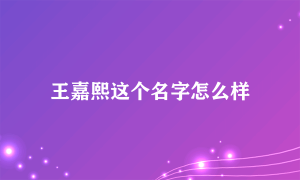 王嘉熙这个名字怎么样