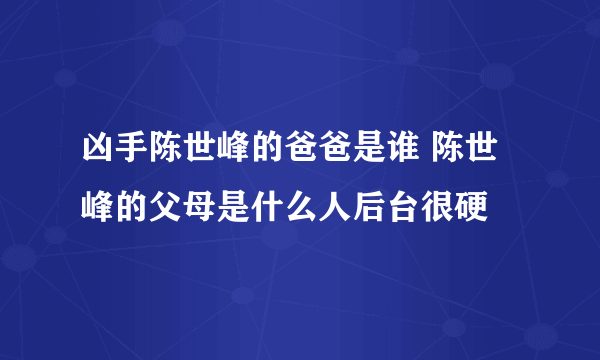 凶手陈世峰的爸爸是谁 陈世峰的父母是什么人后台很硬