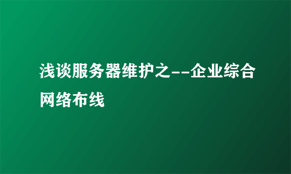 浅谈服务器维护之--企业综合网络布线