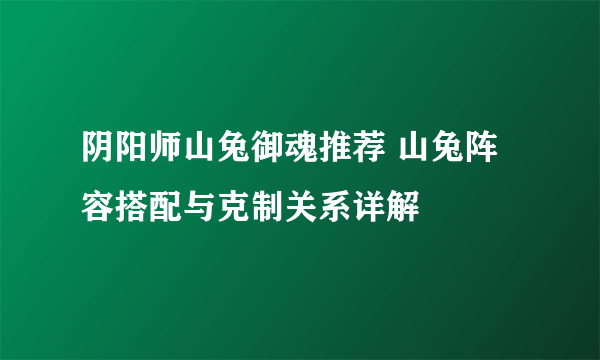 阴阳师山兔御魂推荐 山兔阵容搭配与克制关系详解