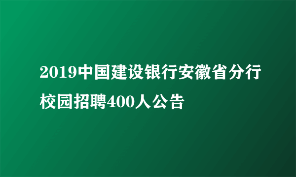 2019中国建设银行安徽省分行校园招聘400人公告