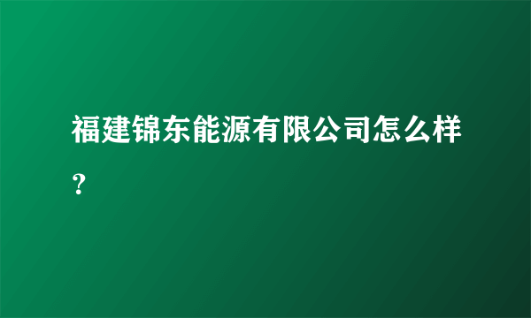 福建锦东能源有限公司怎么样？