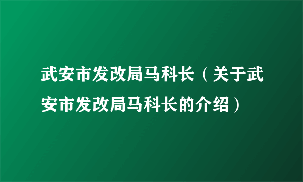 武安市发改局马科长（关于武安市发改局马科长的介绍）