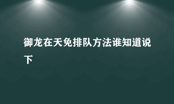 御龙在天免排队方法谁知道说下