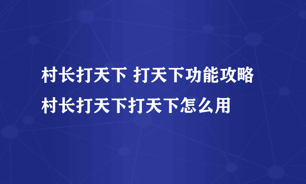 村长打天下 打天下功能攻略 村长打天下打天下怎么用