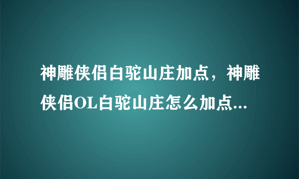 神雕侠侣白驼山庄加点，神雕侠侣OL白驼山庄怎么加点5内还是4内1体