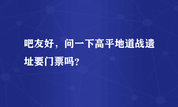 吧友好，问一下高平地道战遗址要门票吗？