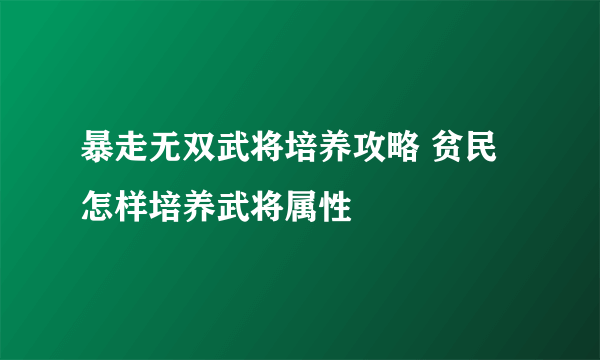 暴走无双武将培养攻略 贫民怎样培养武将属性