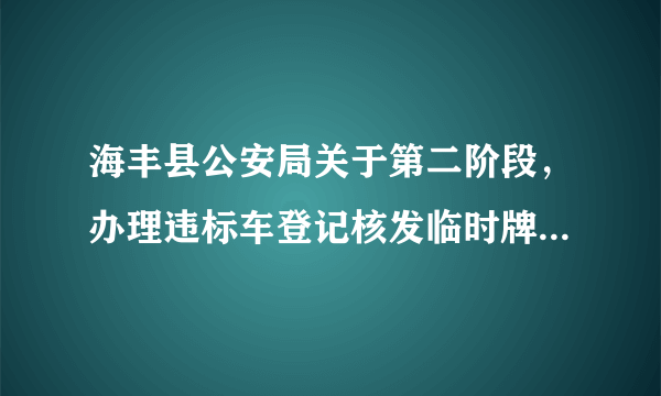 海丰县公安局关于第二阶段，办理违标车登记核发临时牌证的公告, 你怎么看？