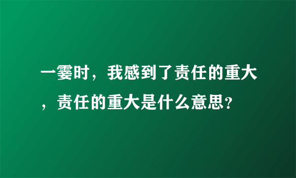 一霎时，我感到了责任的重大，责任的重大是什么意思？