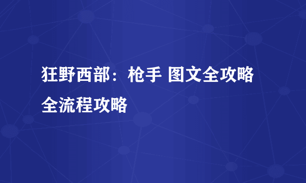 狂野西部：枪手 图文全攻略 全流程攻略