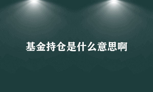 基金持仓是什么意思啊