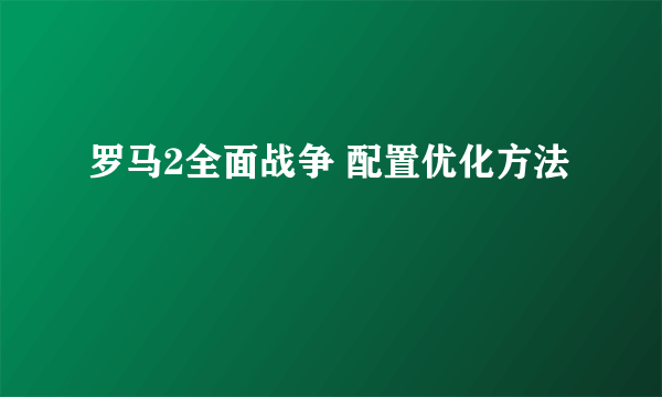 罗马2全面战争 配置优化方法