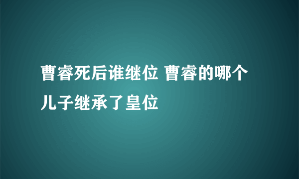 曹睿死后谁继位 曹睿的哪个儿子继承了皇位