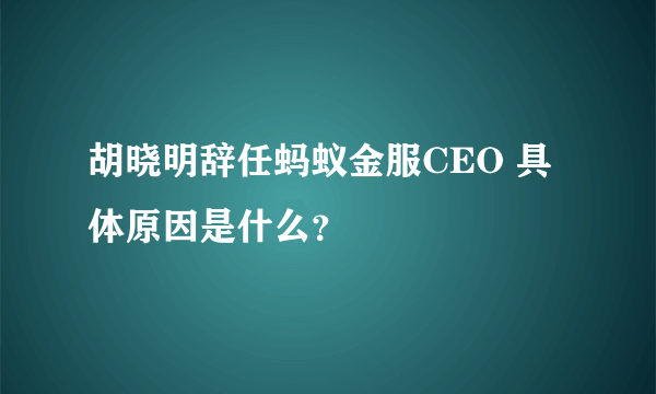 胡晓明辞任蚂蚁金服CEO 具体原因是什么？