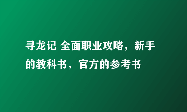 寻龙记 全面职业攻略，新手的教科书，官方的参考书