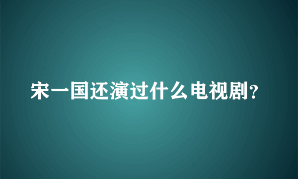 宋一国还演过什么电视剧？