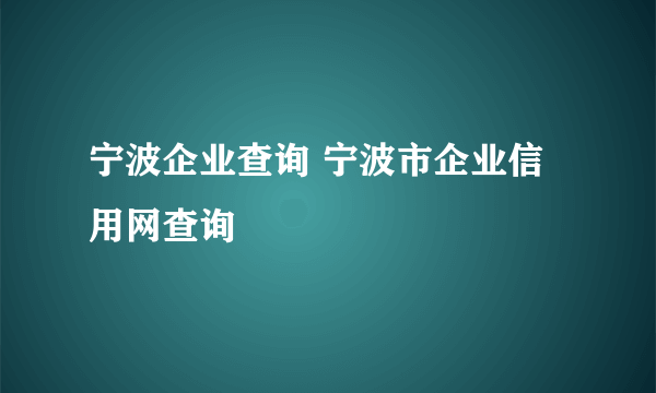 宁波企业查询 宁波市企业信用网查询