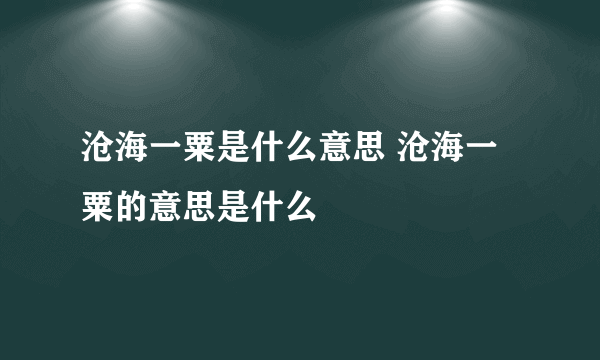 沧海一粟是什么意思 沧海一粟的意思是什么