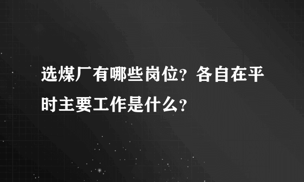 选煤厂有哪些岗位？各自在平时主要工作是什么？