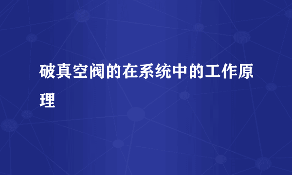 破真空阀的在系统中的工作原理