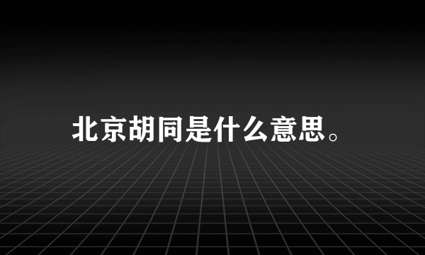 北京胡同是什么意思。