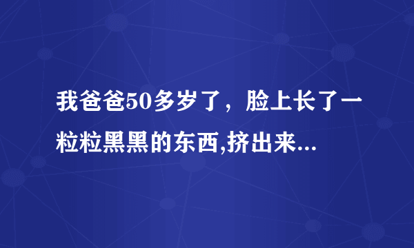 我爸爸50多岁了，脸上长了一粒粒黑黑的东西,挤出来有脓,没多久又长起来了,是什么东西啊，要怎么办呢？