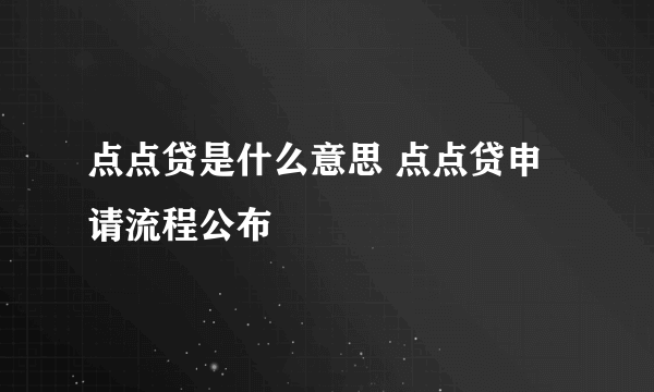 点点贷是什么意思 点点贷申请流程公布