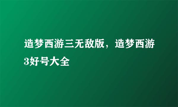 造梦西游三无敌版，造梦西游3好号大全