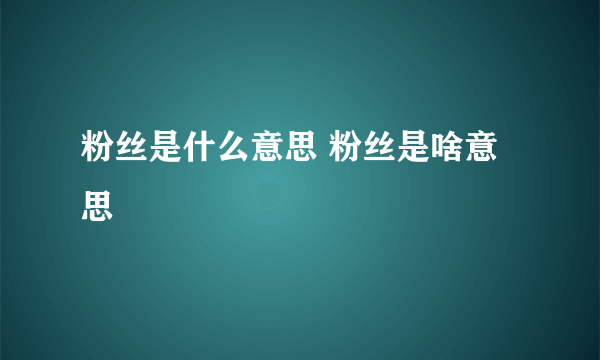 粉丝是什么意思 粉丝是啥意思