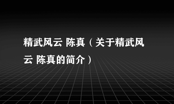 精武风云 陈真（关于精武风云 陈真的简介）